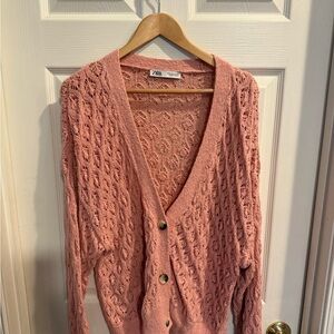 Zara Women's Peach Open-Knit Cardigan